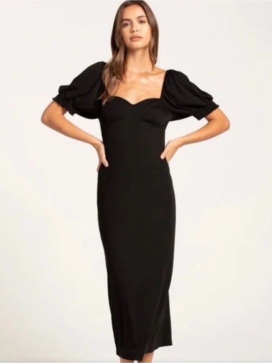 Free People Dresses & Skirts - Free People Black Midi Dress with Sweetheart Neckline